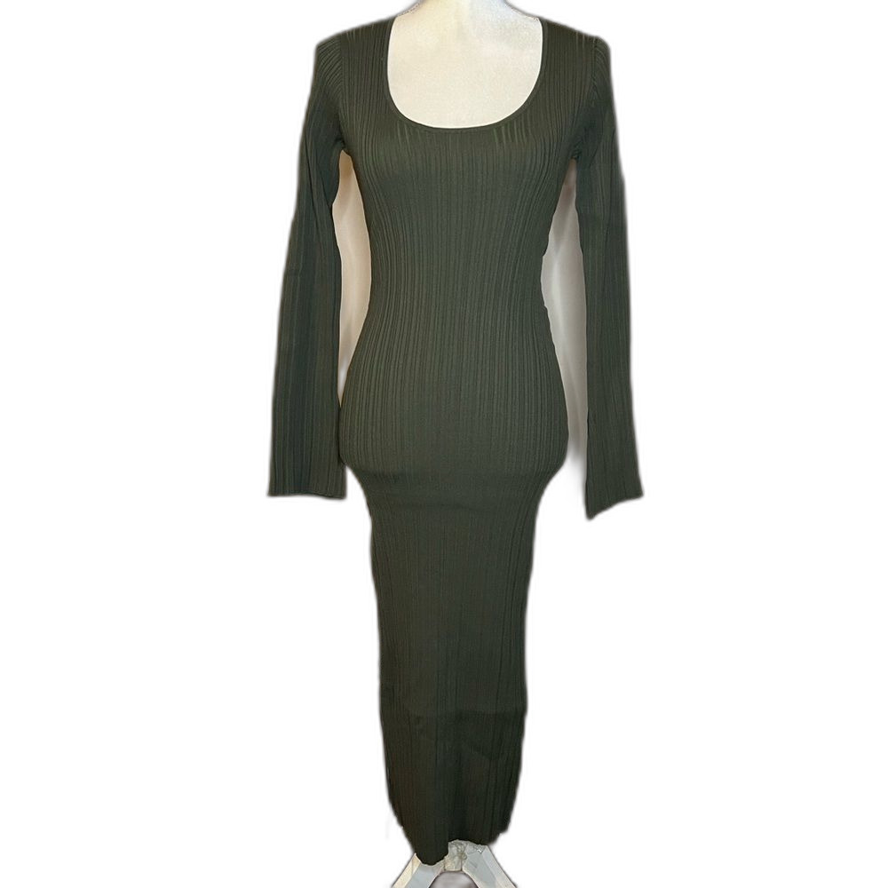 WAYF Olive Green Ribbed Knit Dress - Picture 2 of 6
